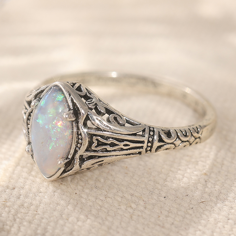 Women's Vintage Marquise Cut Synthetic Opal Solitaire Ring